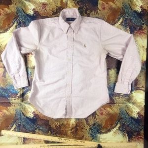 Polo Ralph Lauren Button Down Dress Shirt Men Size Medium Red Striped Casual
